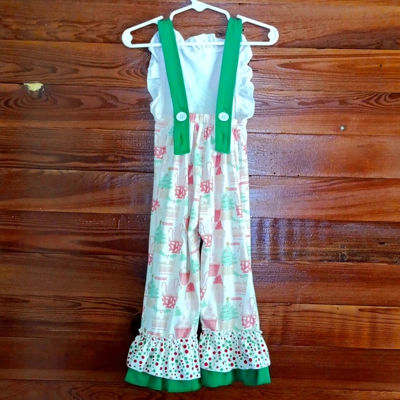 🎄Christmas Tree Pink cupcake overall jumpsuit girls - Picture 3 of 4